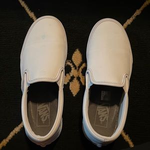 White Leather slip on Vans
